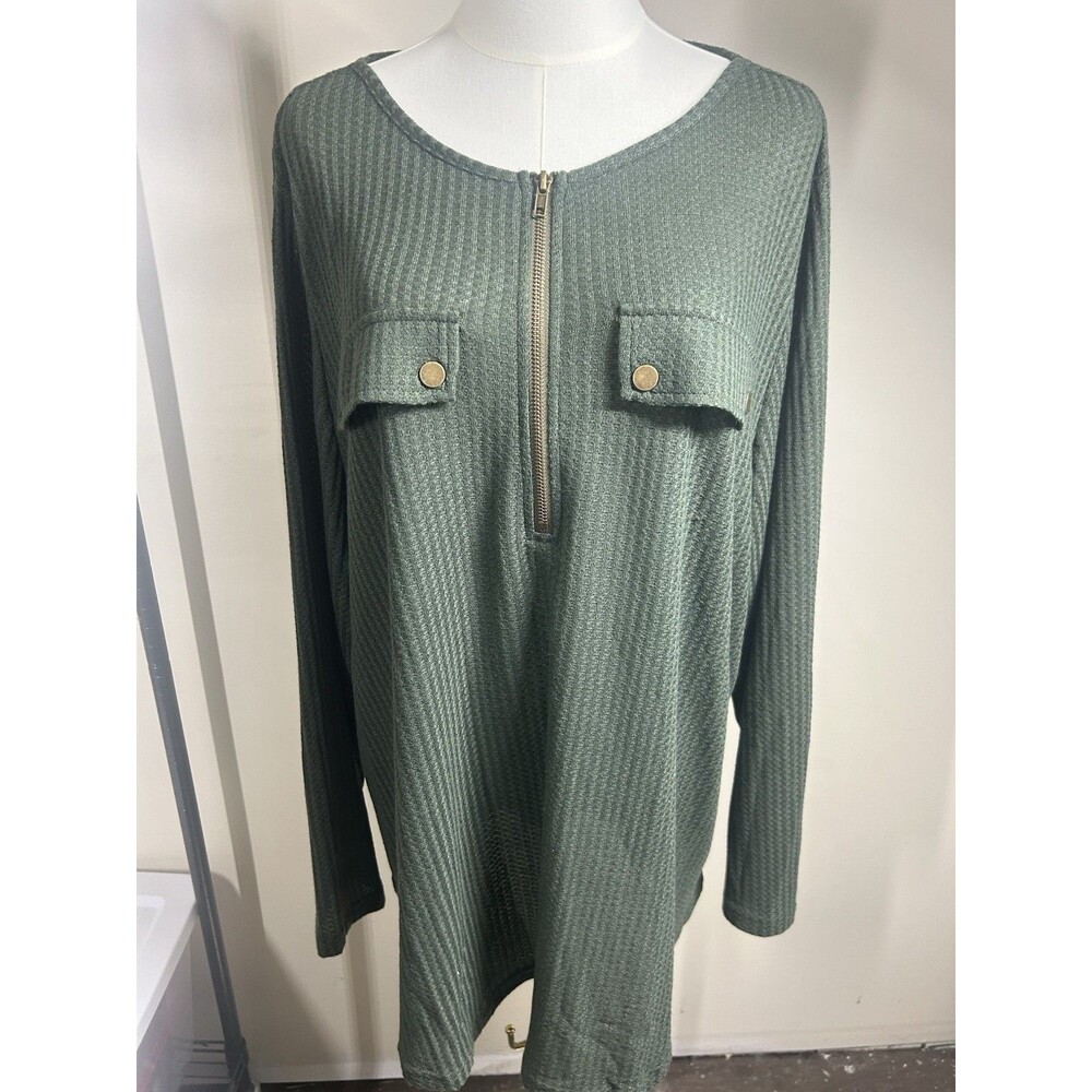 Bloom Chic Womens Long Sleeve Top Plus 26 Green Stretch
